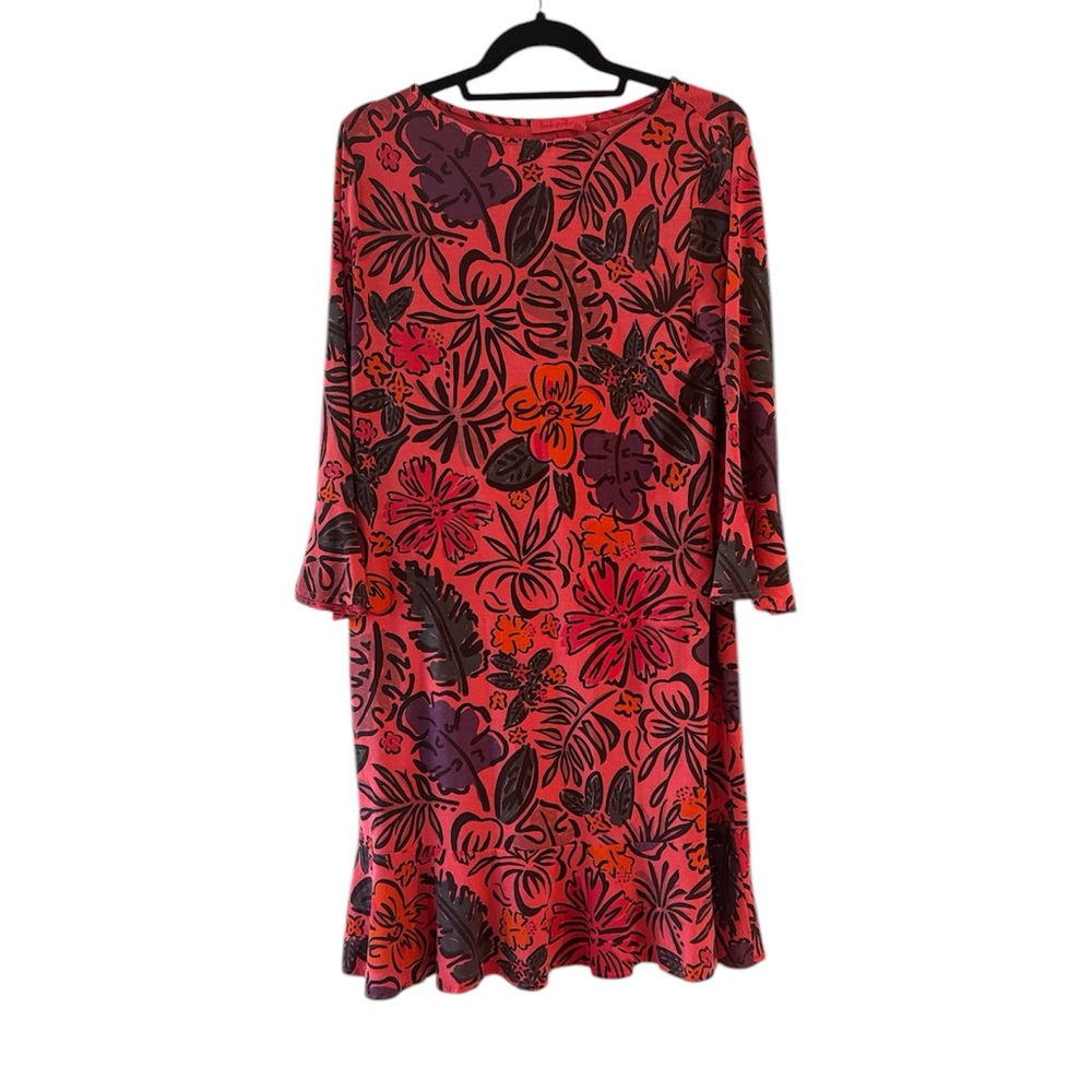 Fresh Produce Pink Vibrant Sketched Floral Palm Leaves Dress